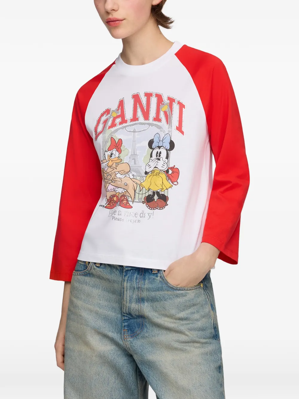 GANNI T-shirt met grafische print en raglan mouwen Wit