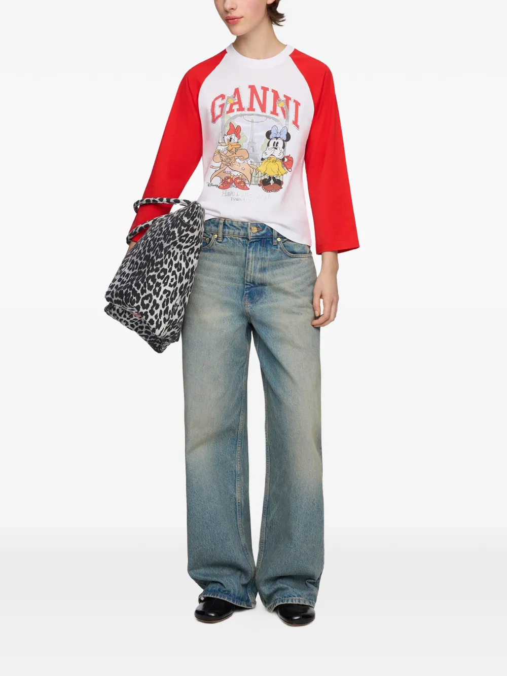 GANNI T-shirt met grafische print en raglan mouwen Wit