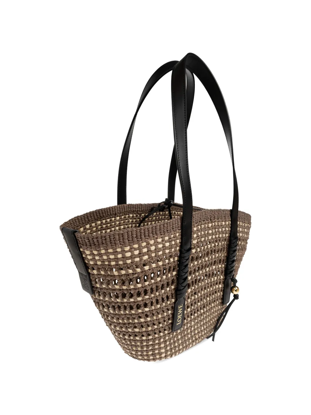 LOEWE Medium Braid Basket in Iraca Palm and Calfskin in Green, view 3