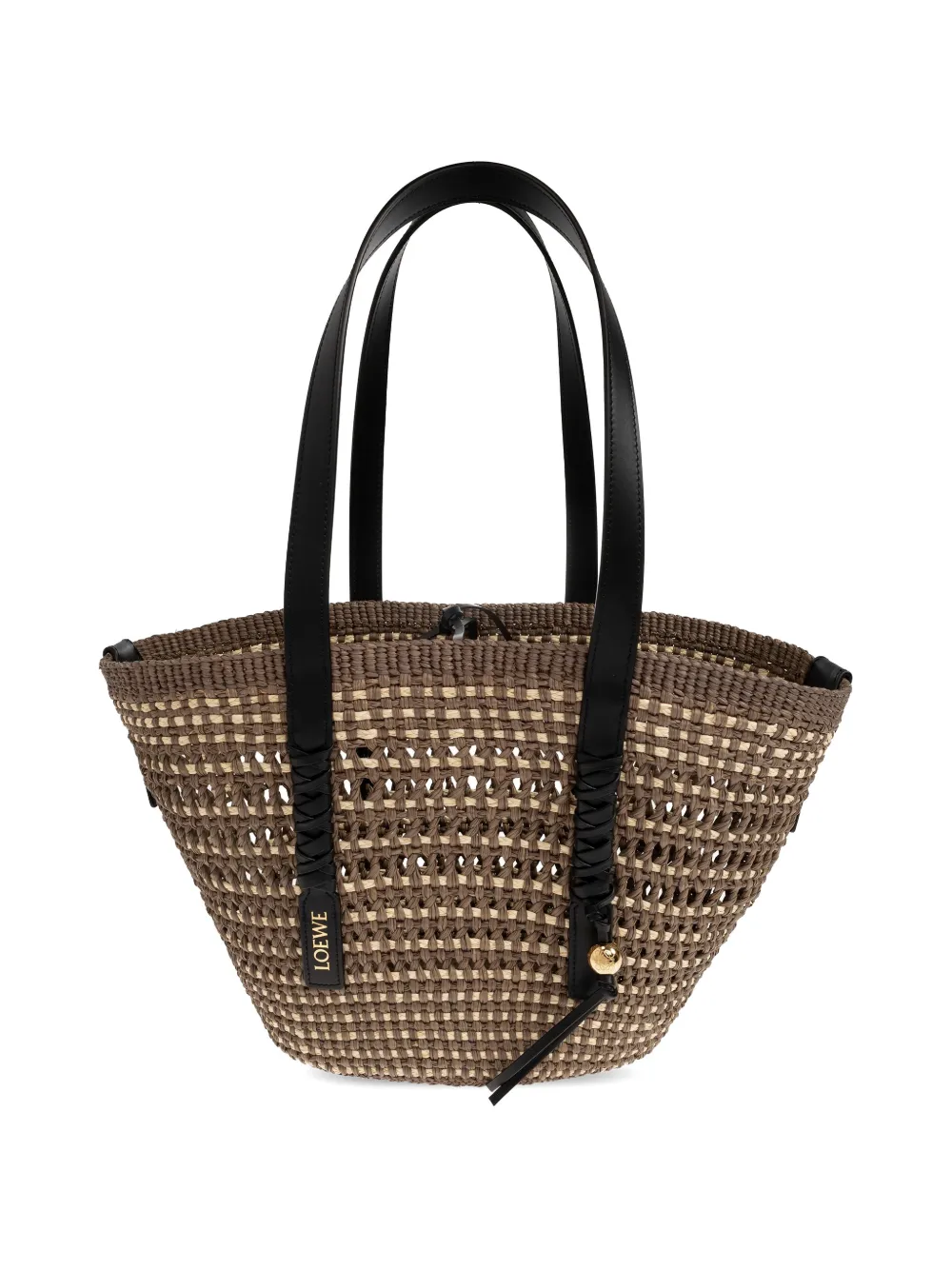 LOEWE Medium Braid Basket in Iraca Palm and Calfskin in Green, view 4