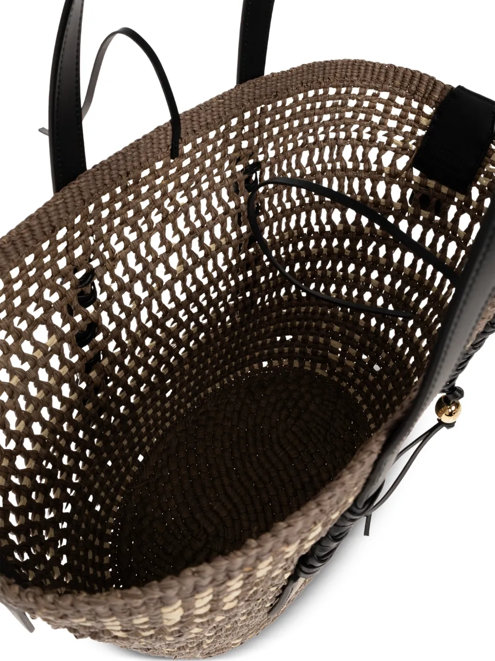 LOEWE Medium Braid Basket in Iraca Palm and Calfskin in Green, view 5