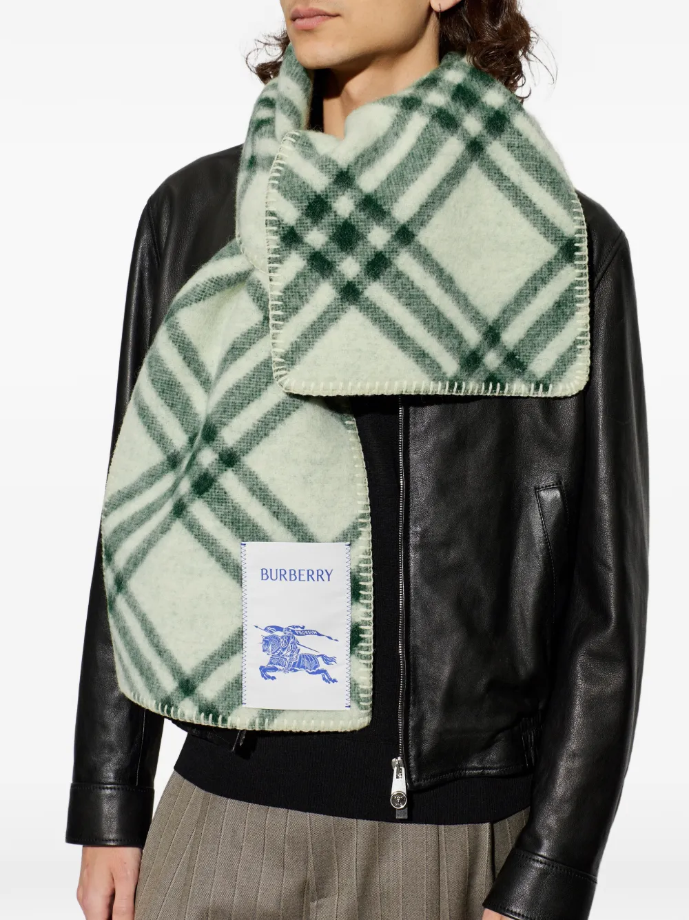 Burberry Check sjaal met stiksels Groen