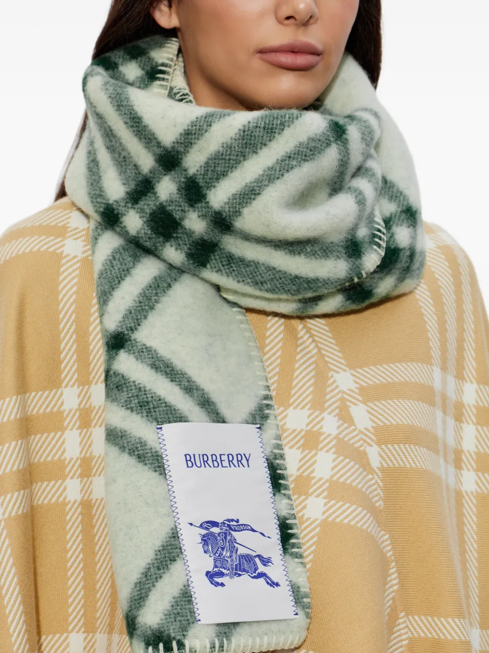 Burberry Check sjaal met stiksels Groen