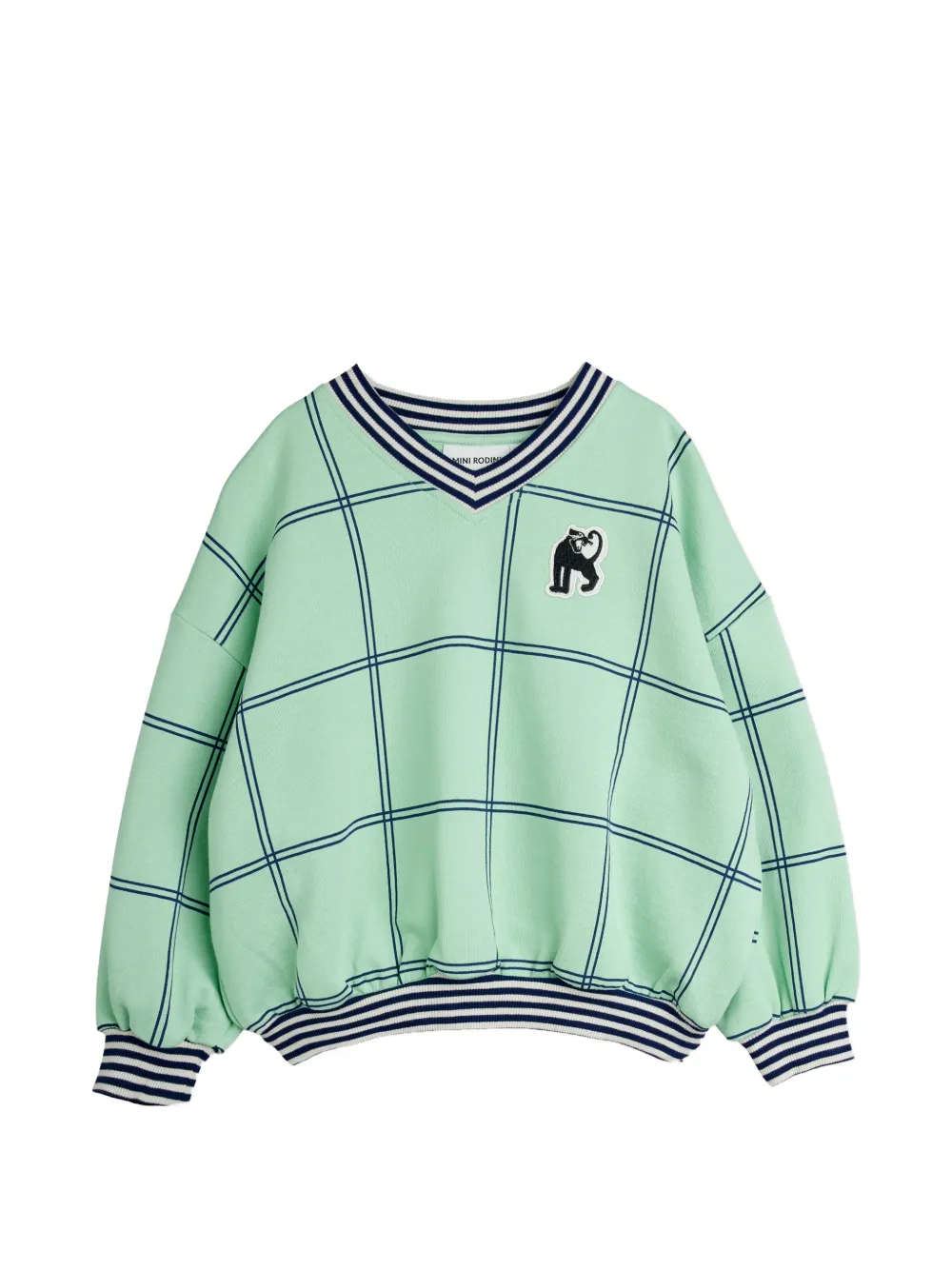 Mini Rodini check-print panther-patch sweater - Verde
