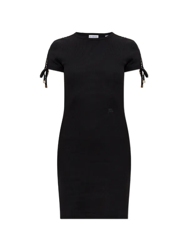 Burberry Check Trim Cotton Dress in Black