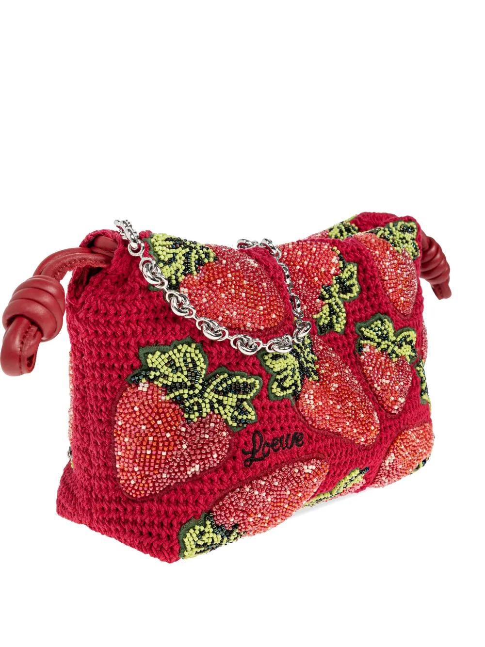LOEWE mini Flamenco beaded strawberry-motif clutch bag - Rosso