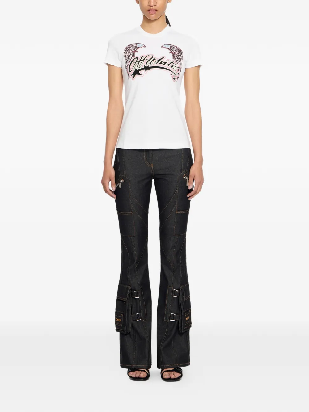 Off-White x Swarovski T-shirt met grafische print en verfraaid met kristallen Wit