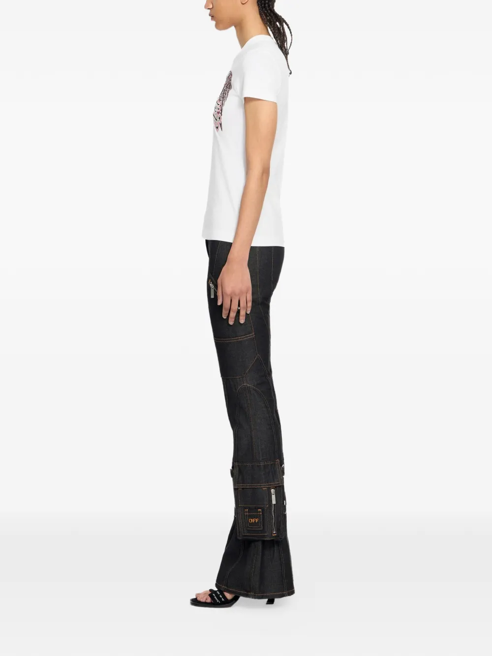 Off-White x Swarovski T-shirt met grafische print en verfraaid met kristallen Wit