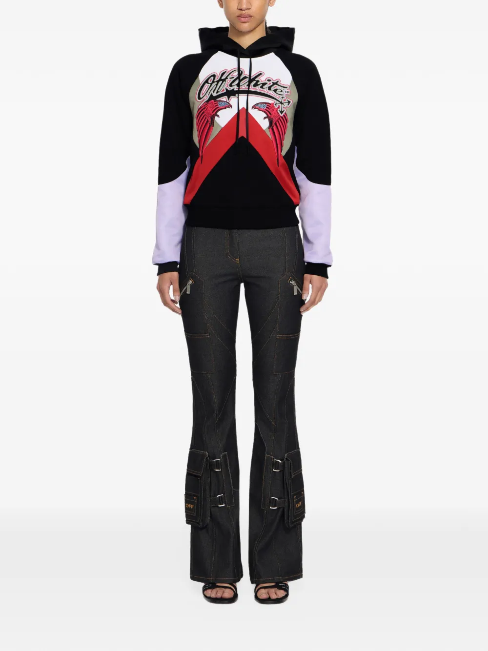 Off-White Hoodie met colourblocking Zwart