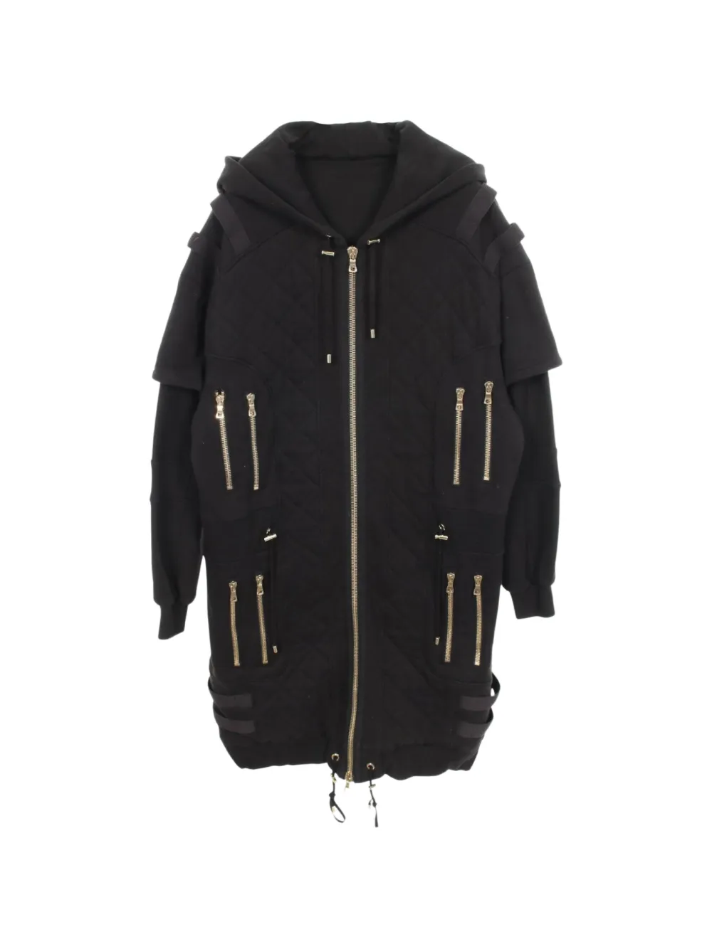 Balmain Pre-Owned quilted hooded coat - Nero
