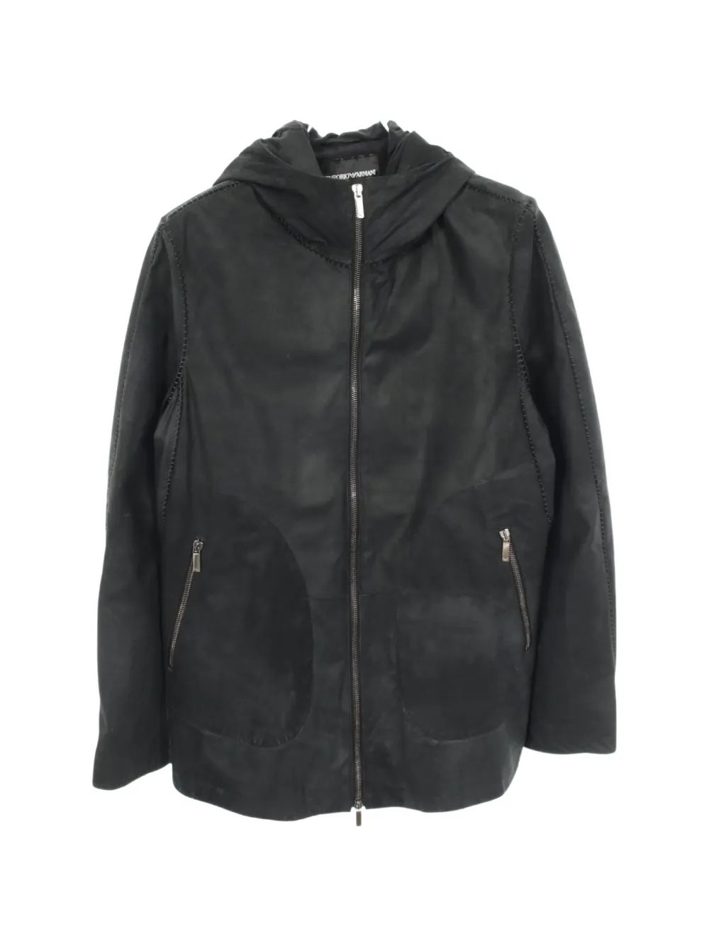 Emporio Armani Pre-Owned 2000s hooded leather jacket - Nero