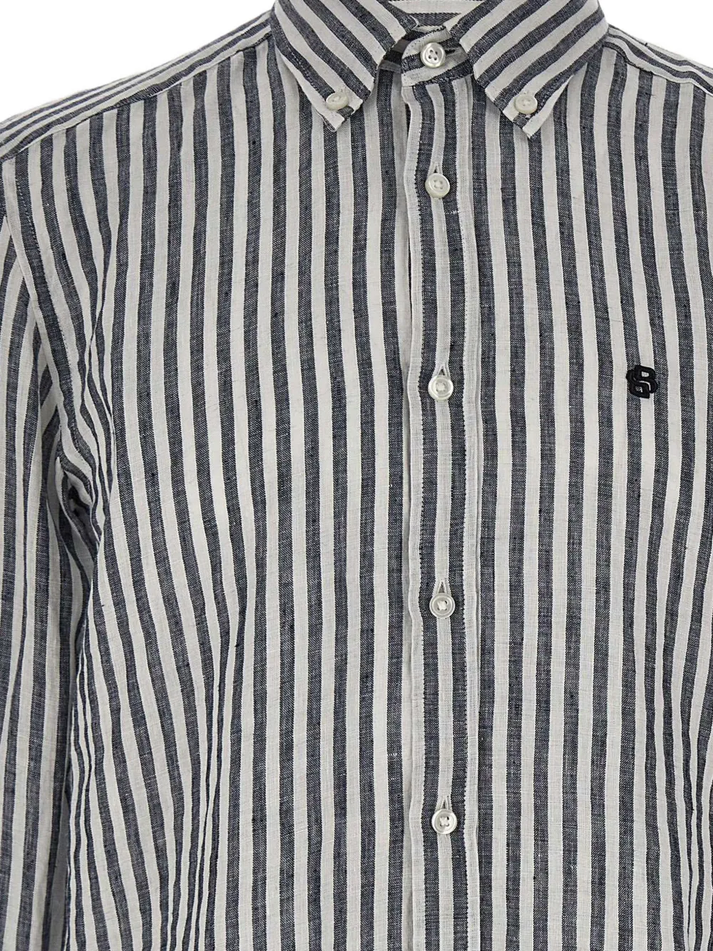 BOSS Regular-fit overhemd van gestreept linnen Blauw