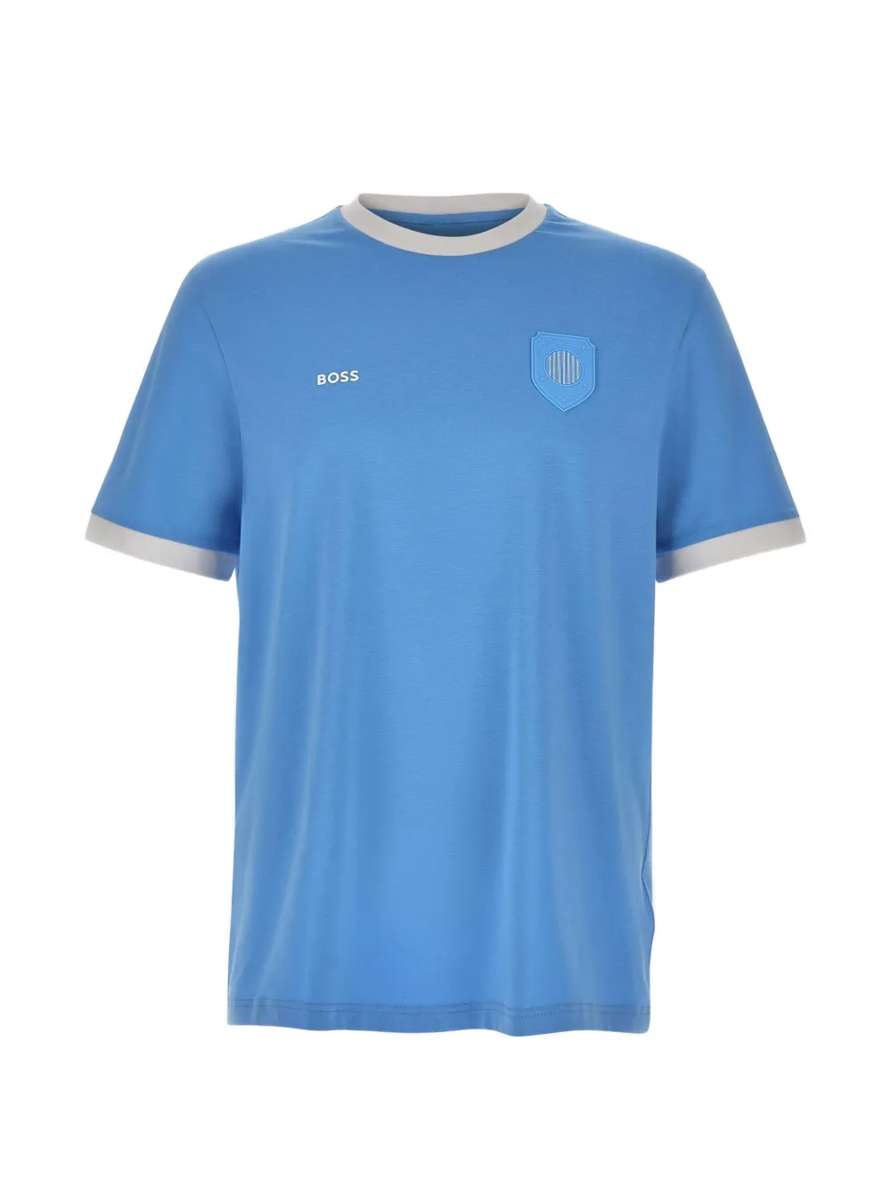 BOSS logo-patch contrast-trim T-shirt - Blau