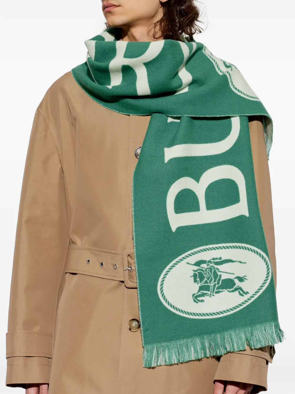 Burberry Wollen sjaal met logo Groen