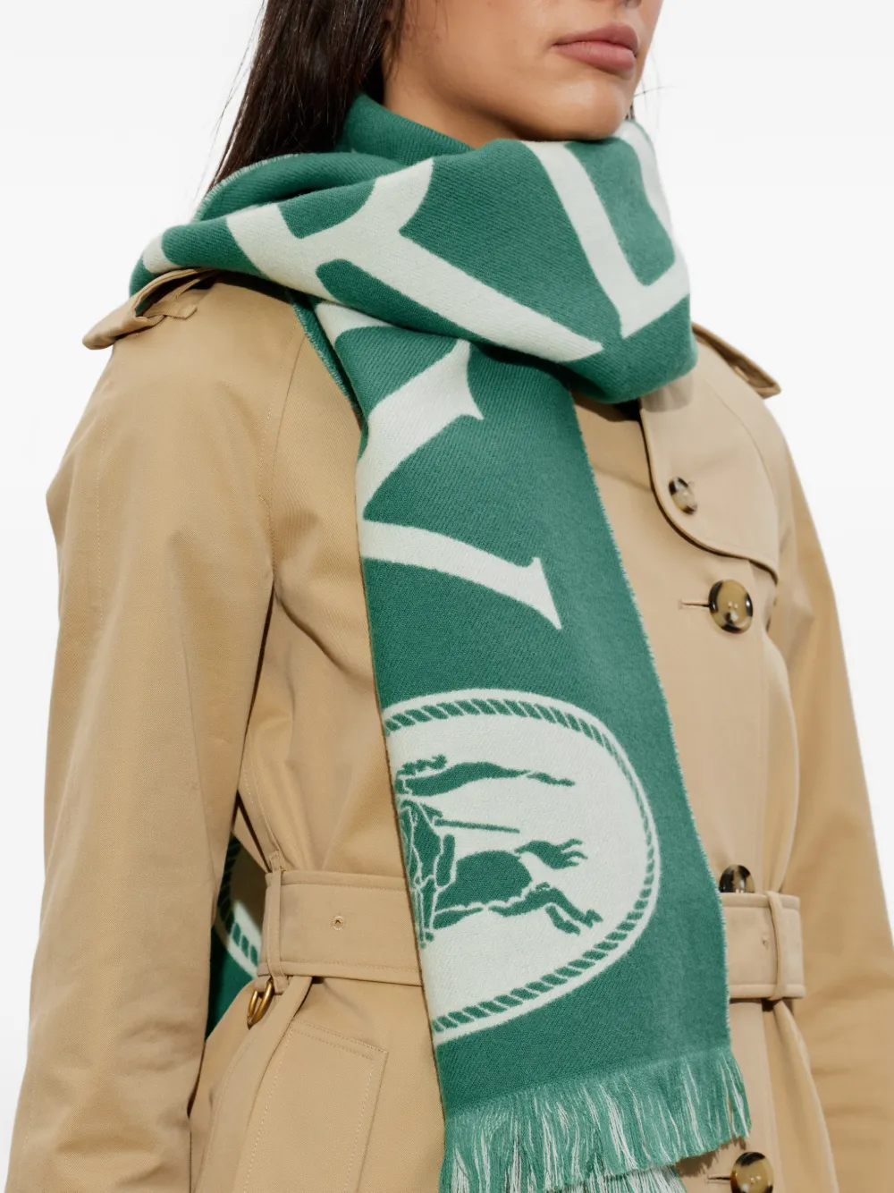 Burberry Wollen sjaal met logo Groen