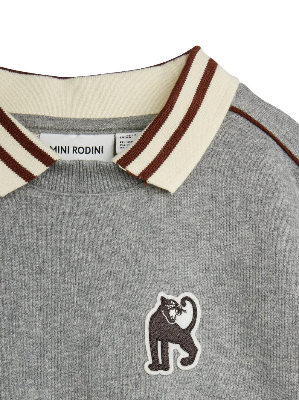 Mini Rodini Trui met gestreepte kraag en logopatch Grijs