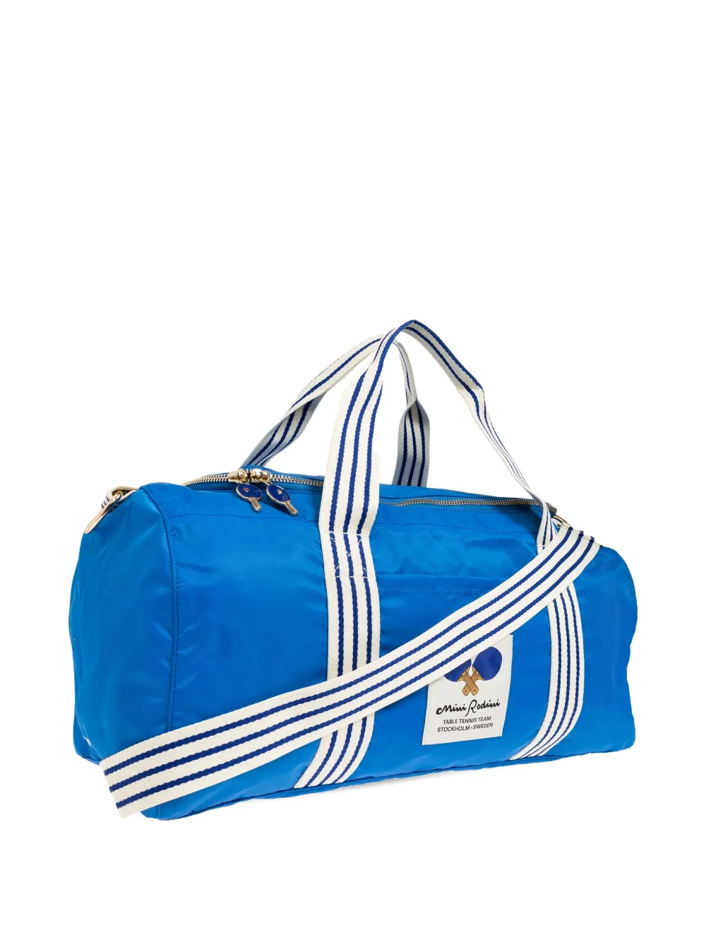 Mini Rodini Duffeltas met logopatch en gestreepte band Blauw