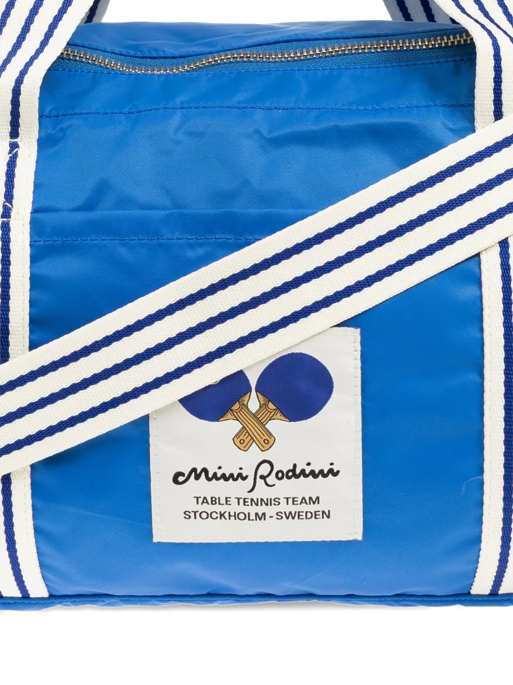 Mini Rodini Duffeltas met logopatch en gestreepte band Blauw