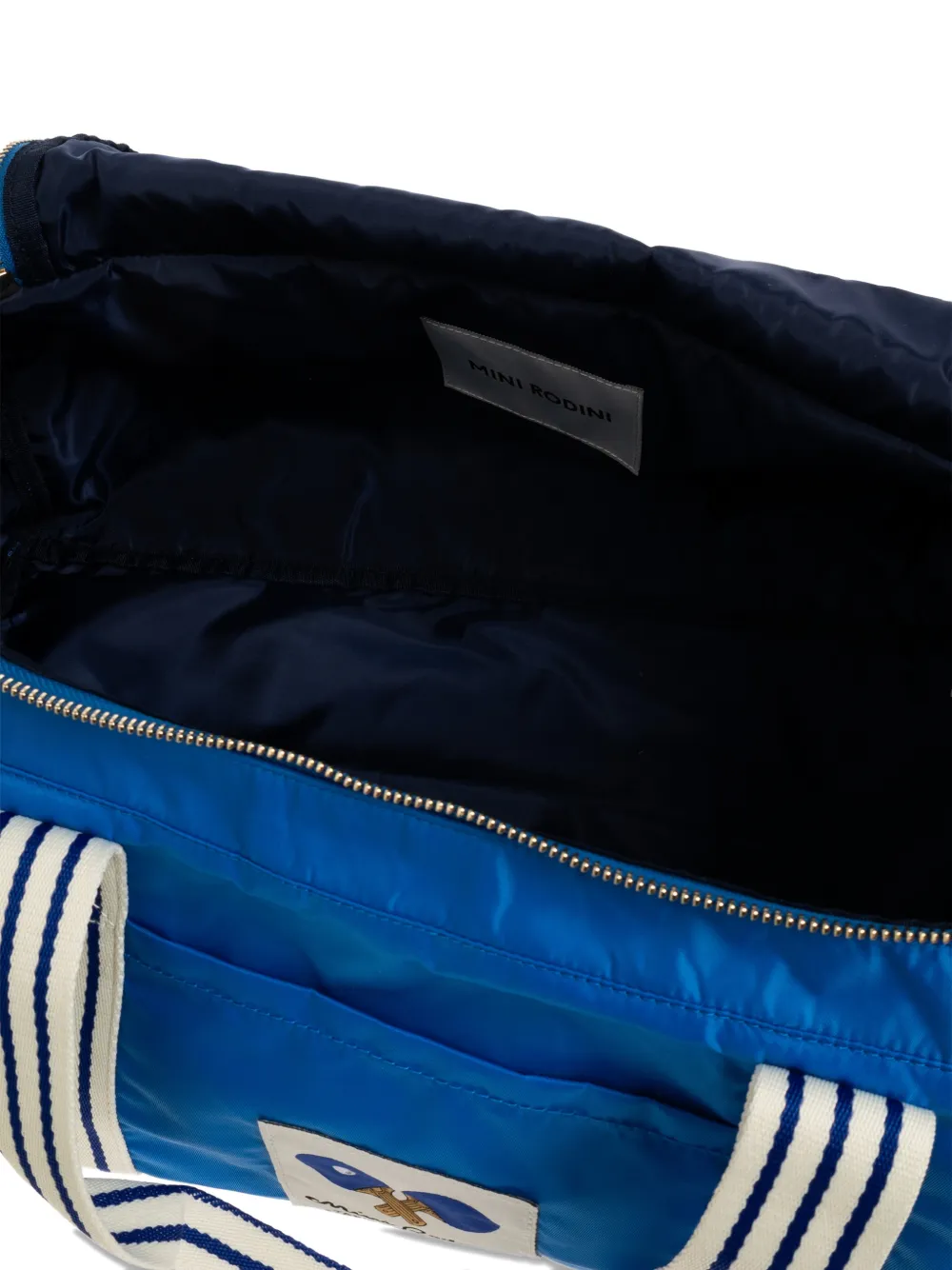 Mini Rodini Duffeltas met logopatch en gestreepte band Blauw