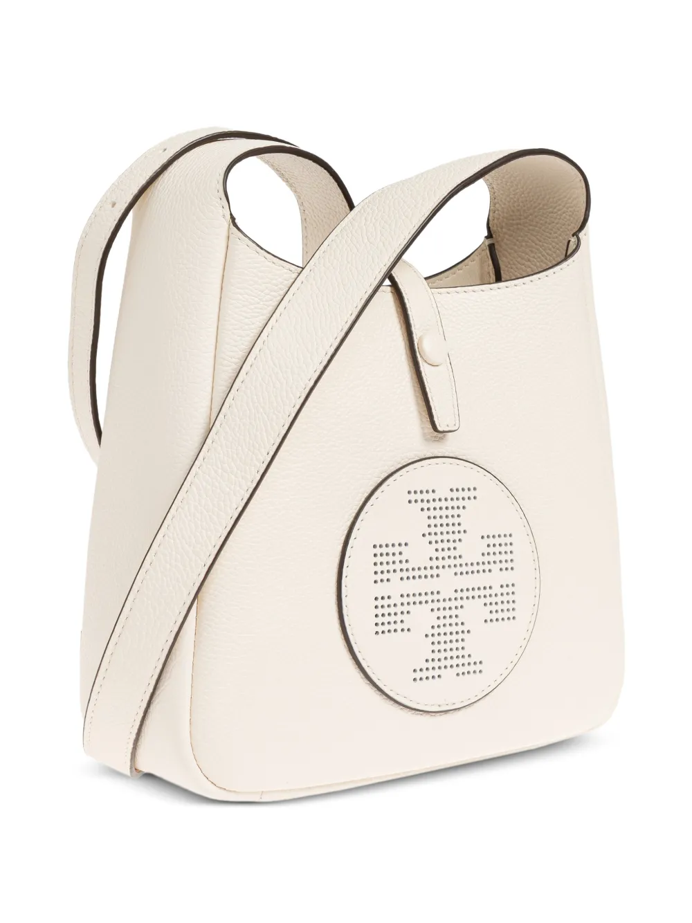 Tory Burch Leren crossbodytas met geperforeerd logo Beige