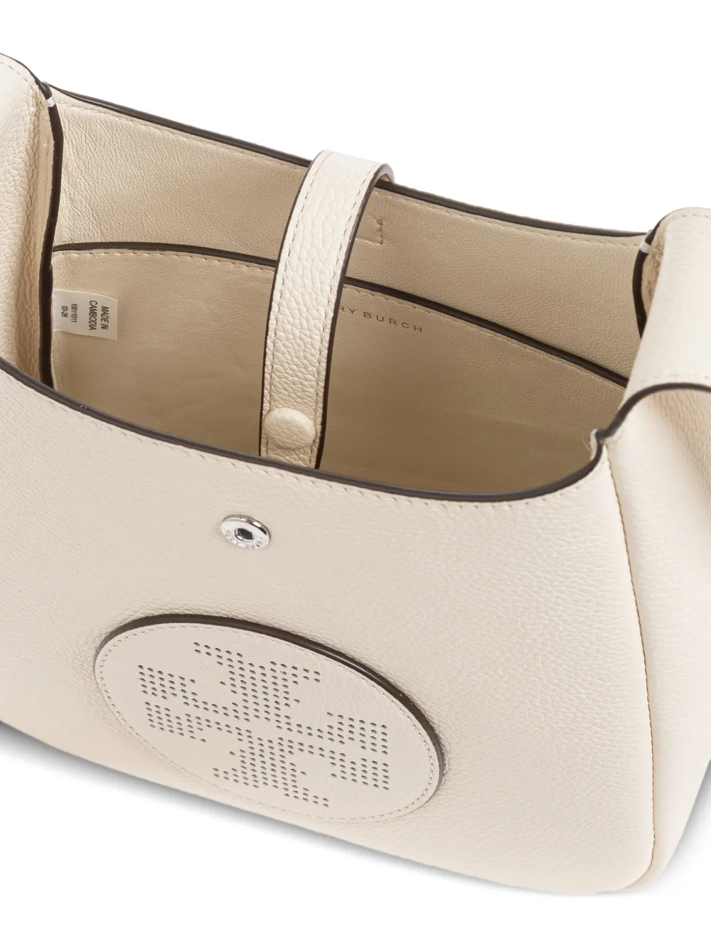 Tory Burch Leren crossbodytas met geperforeerd logo Beige