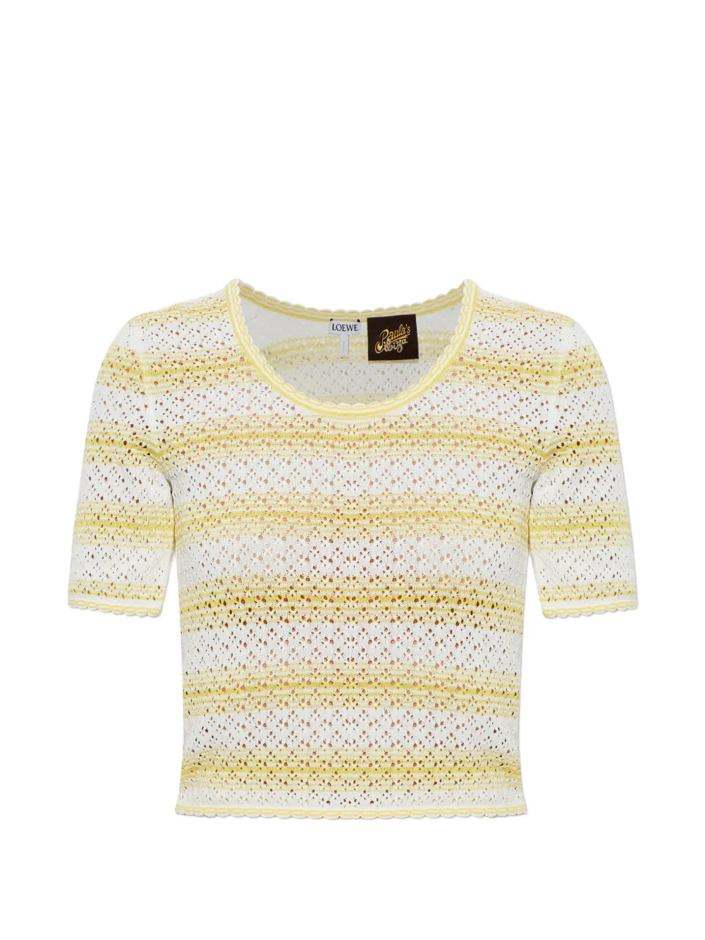 LOEWE striped pointelle-knit T-shirt - Bianco