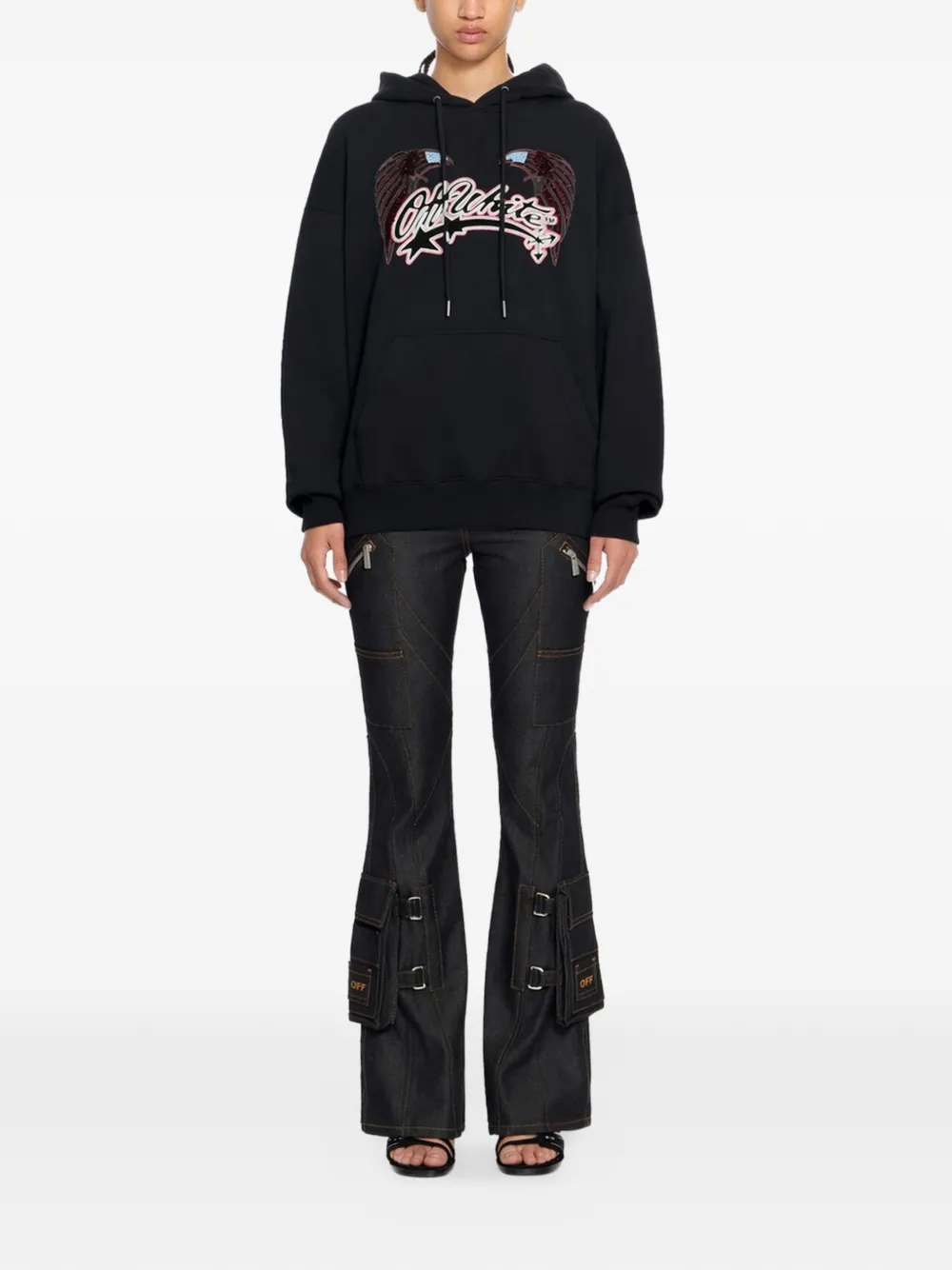 Off-White x Swarovski hoodie verfraaid met kristallen Zwart
