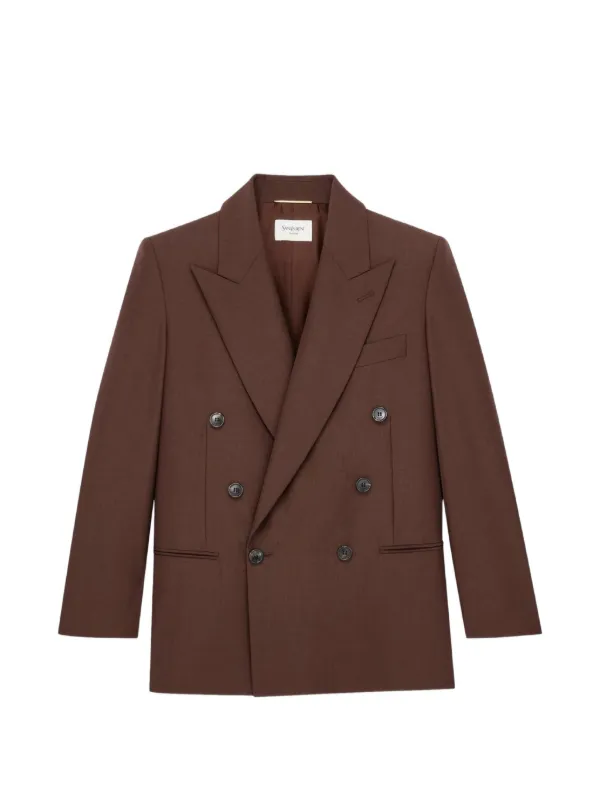 Saint Laurent peak-lapel Double Breasted Jacket | Brown | FARFETCH