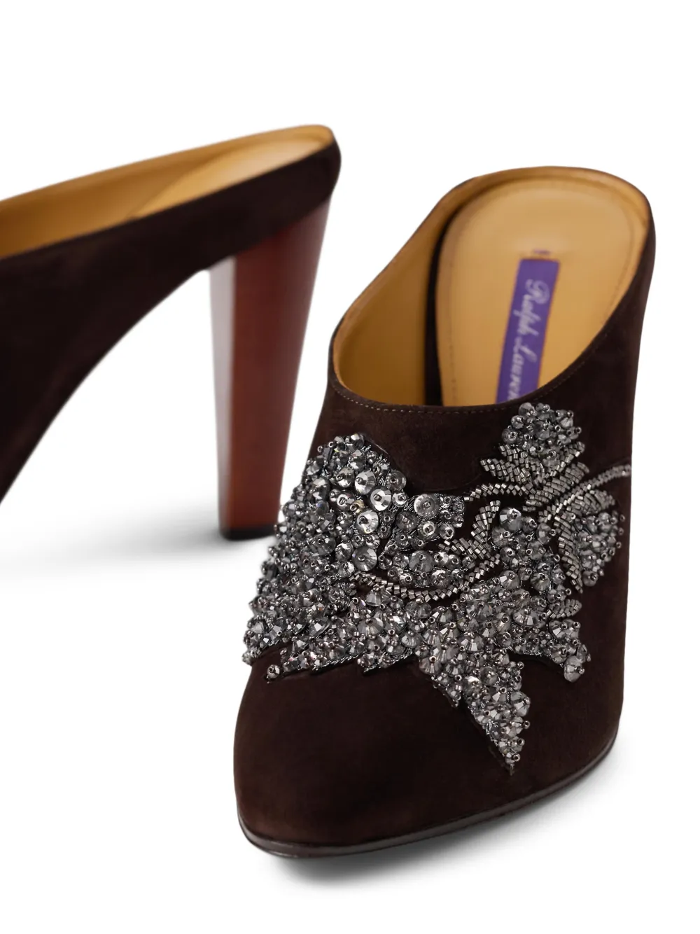 Ralph Lauren Collection Ashtyn Heeled Mules in Brown, view 4