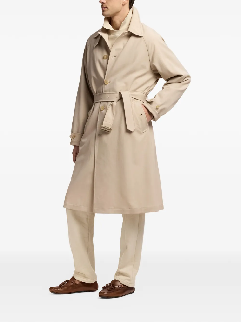 Ralph Lauren Purple Label Trenchcoat met raglan mouwen en ceintuur Beige