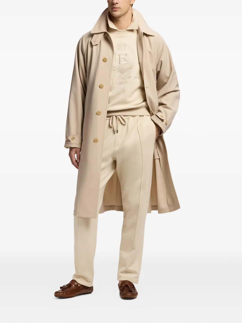 Ralph Lauren Purple Label Trenchcoat met raglan mouwen en ceintuur Beige