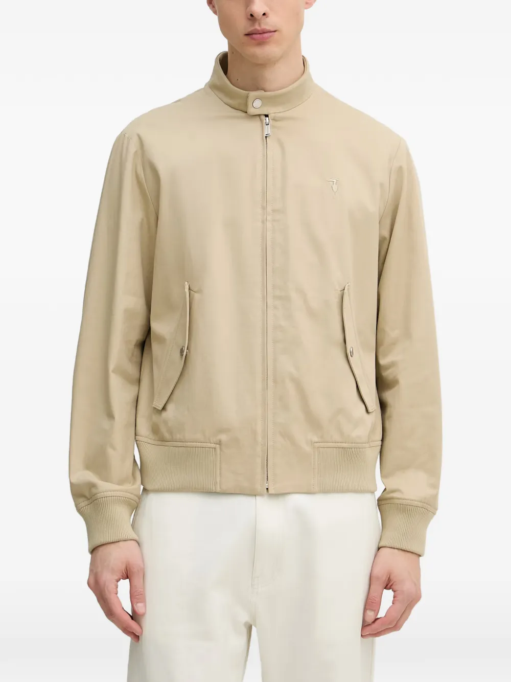 Trussardi logo-embroidered high-neck jacket - Toni neutri