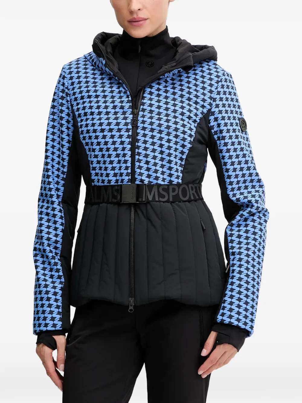 Sportalm Patterned Belted Ski Jacket In Blue
