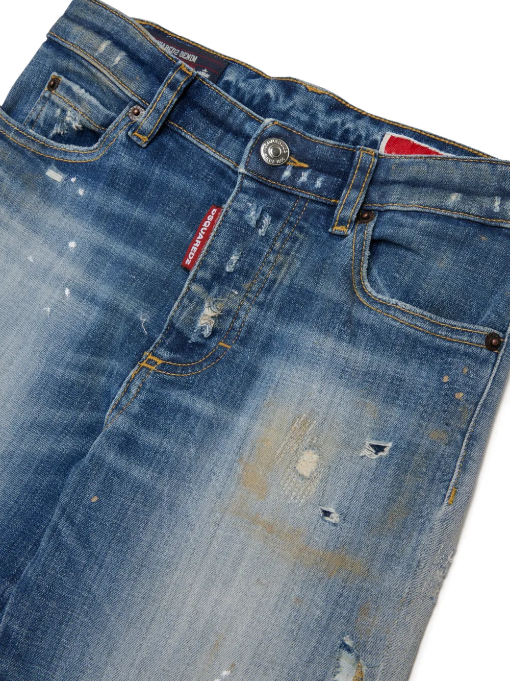 DSQUARED2 KIDS Gerafelde jeans met patchwork Blauw