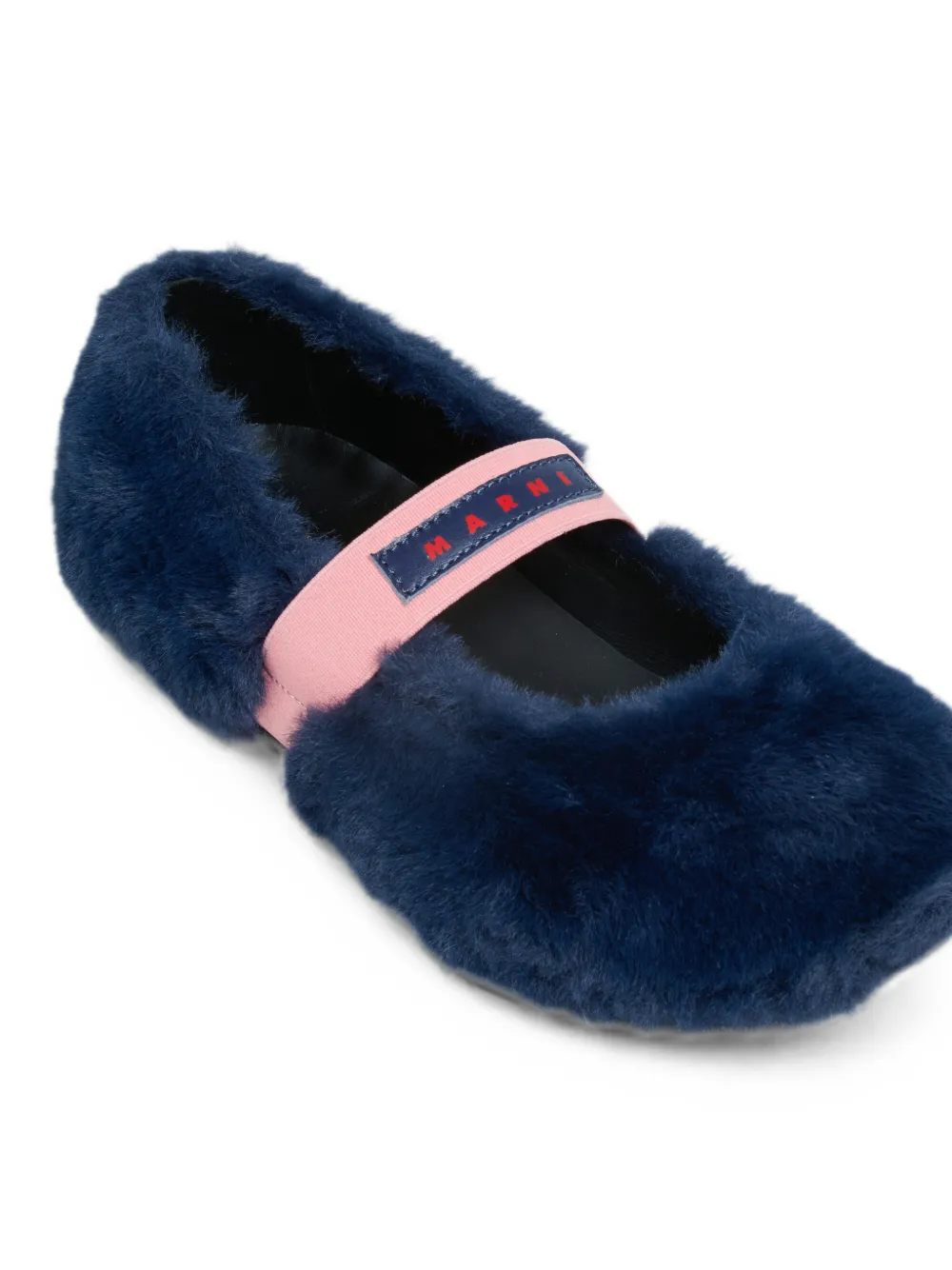 Marni Kids faux-fur elasticated-strap ballet flats Blauw