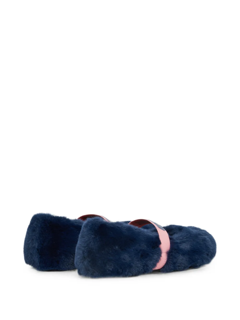 Marni Kids faux-fur elasticated-strap ballet flats Blauw