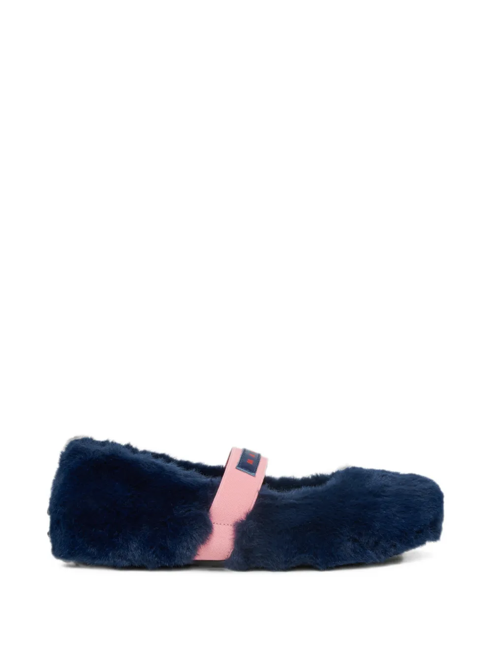 Marni Kids faux-fur elasticated-strap ballet flats Blauw