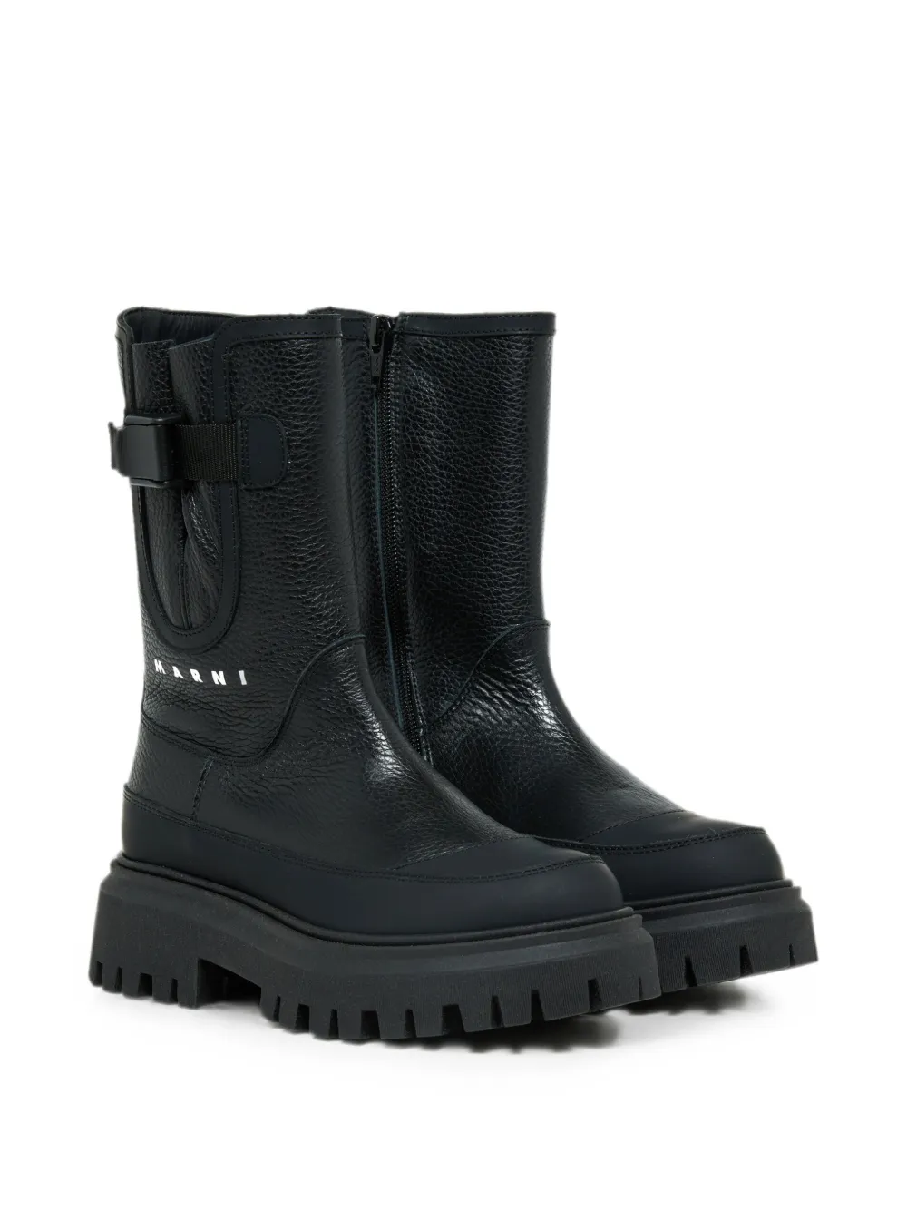 Marni Kids logo-print buckle-detail ankle boots - Nero