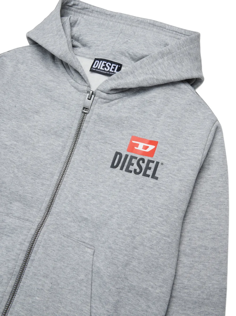 Diesel Kids Hoodie met logoprint en rits Grijs