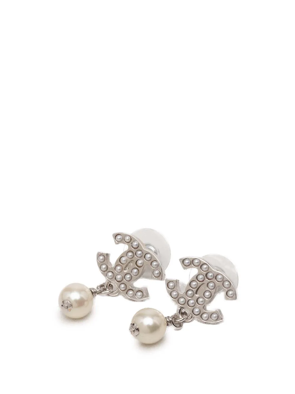 CHANEL Pre-Owned 2005 CC Brass Faux Pearl Swing Push Back Earrings costume earrings - Argento