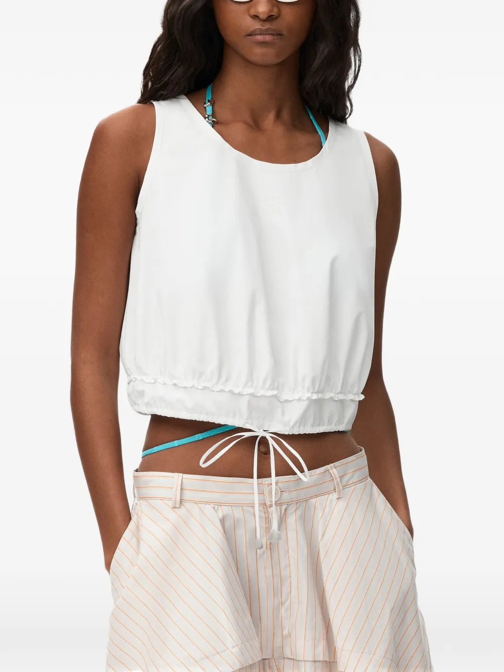 LOEWE Tanktop met geborduurd Anagram en trekkoord Wit