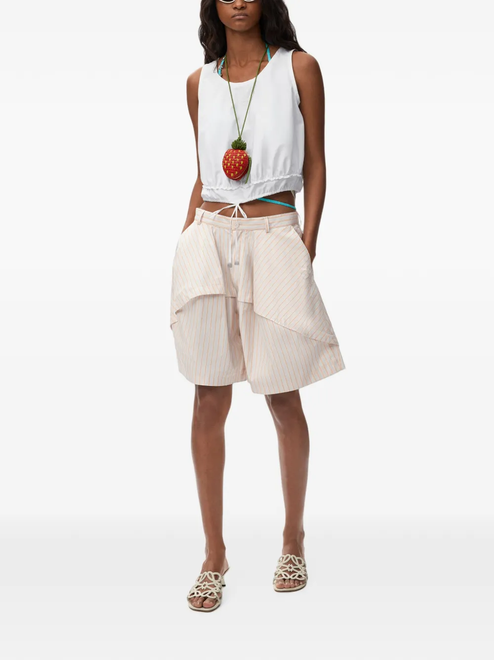 LOEWE Tanktop met geborduurd Anagram en trekkoord Wit