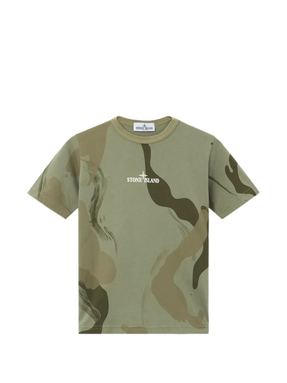 Stone Island Junior camouflage-print logo-print T-shirt Groen