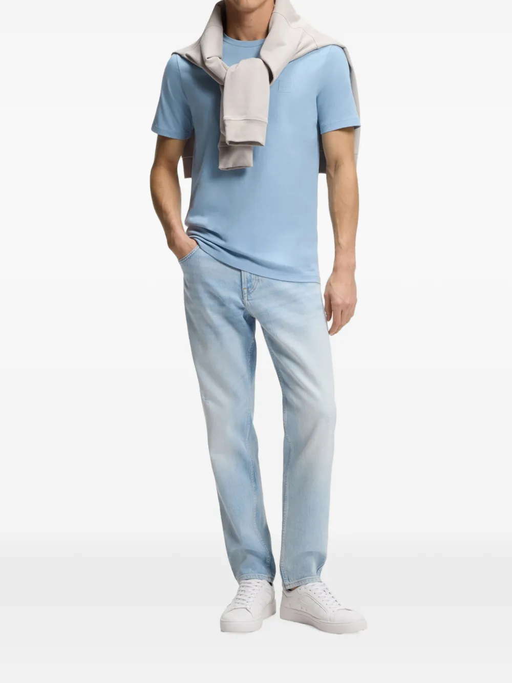BOSS Katoenen-jersey T-shirt met logo-patch Blauw