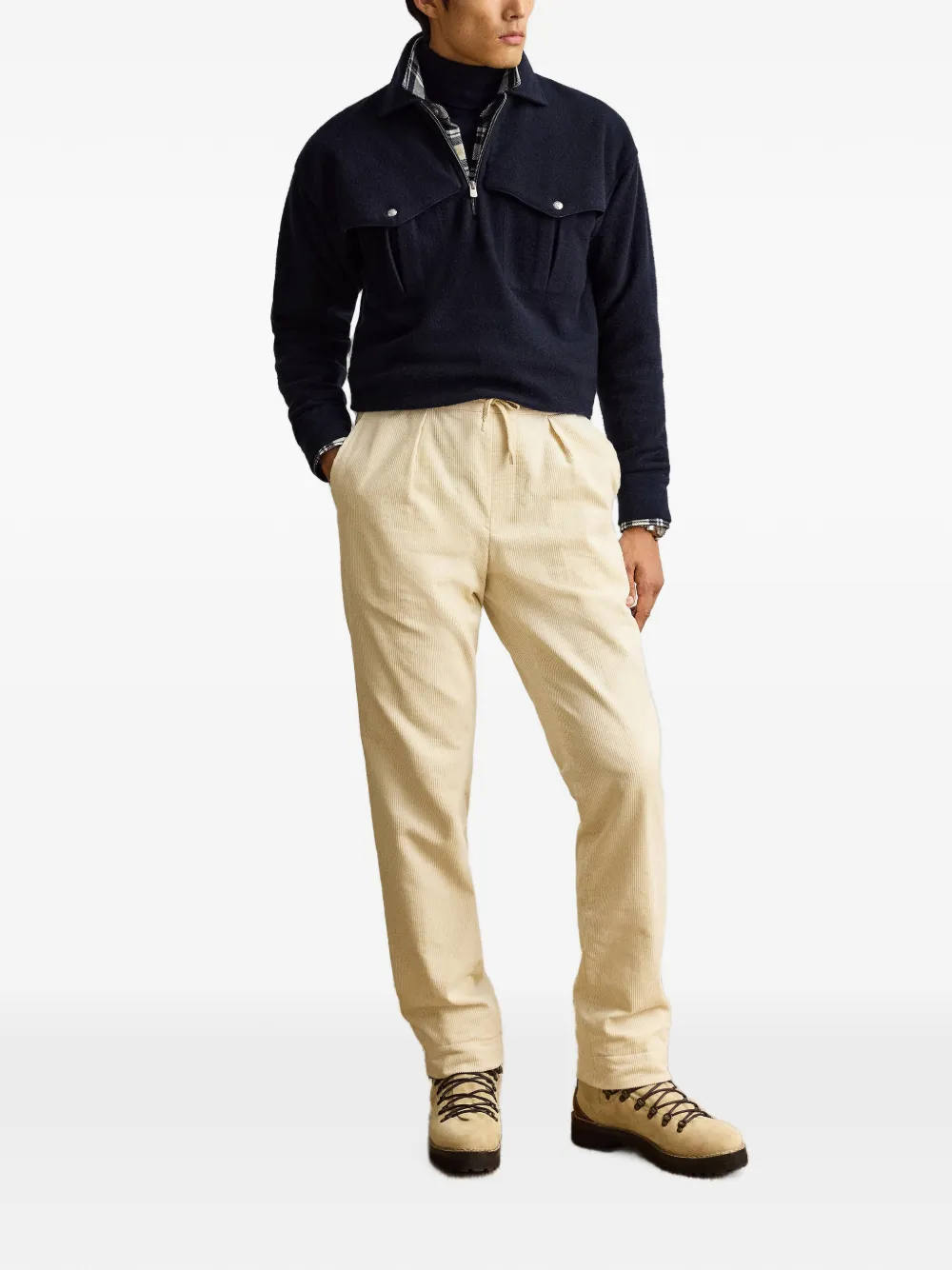 Ralph Lauren Purple Label Dorset ribfluwelen plooibroek Beige