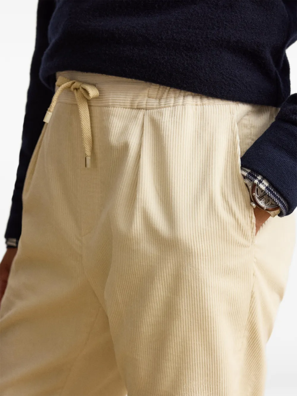 Ralph Lauren Purple Label Dorset ribfluwelen plooibroek Beige
