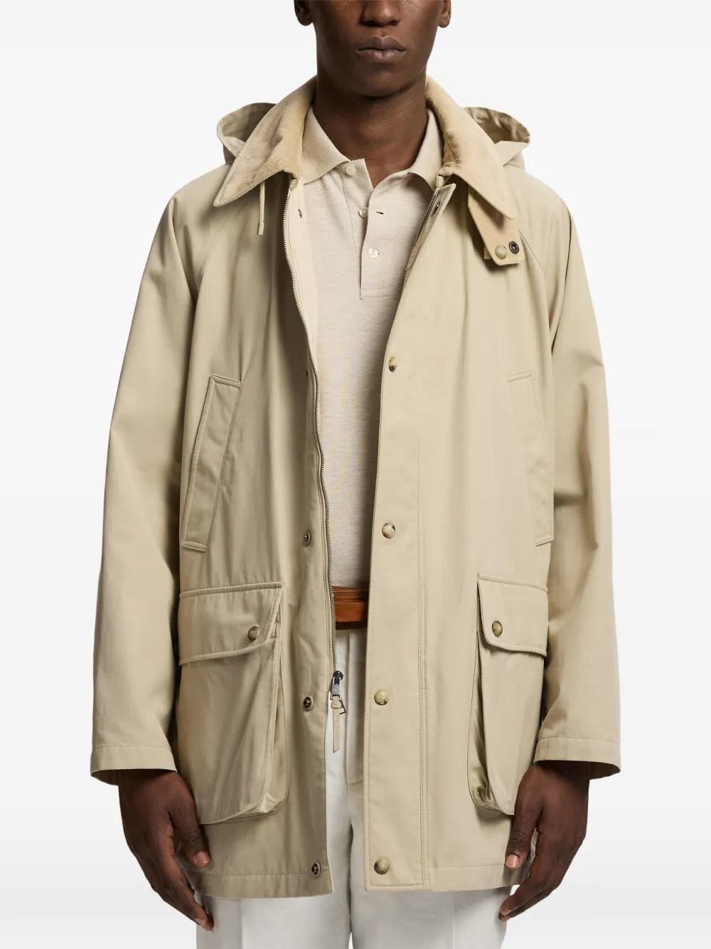 Ralph Lauren Purple Label Parka met ribfluwelen kraag en capuchon Beige