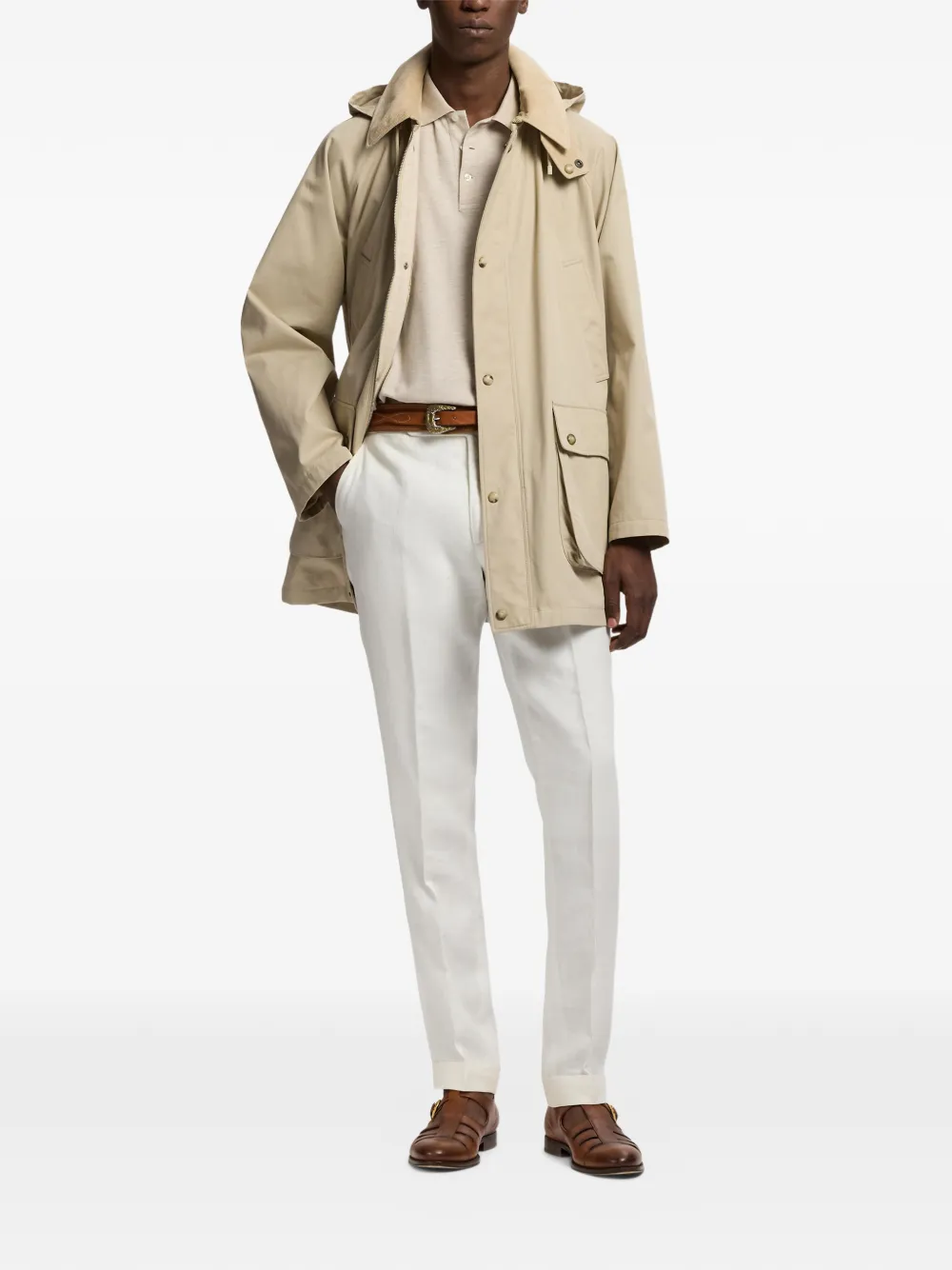Ralph Lauren Purple Label Parka met ribfluwelen kraag en capuchon Beige
