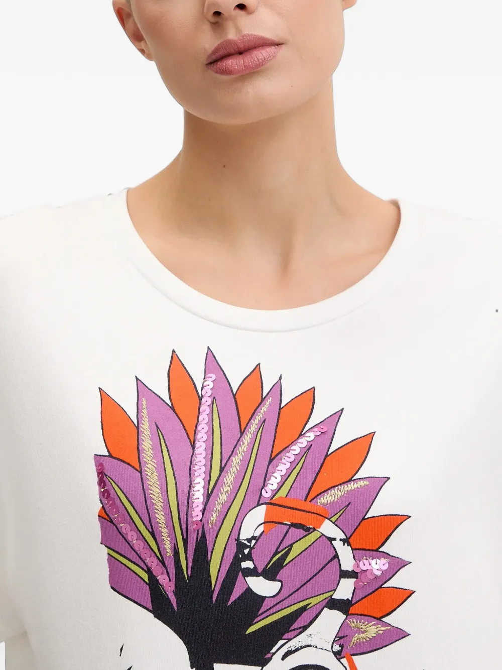 Sportalm Sweater met pailletten en print Wit