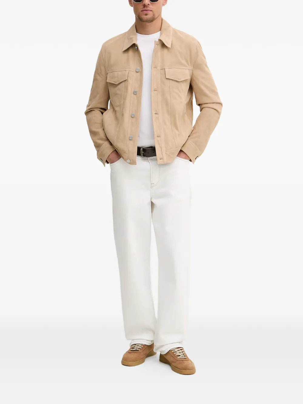 Trussardi suede-finish button-up jacket - Toni neutri